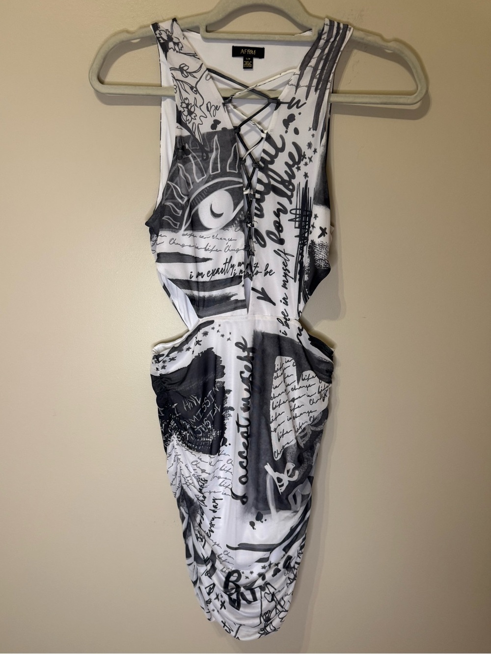 AFRM Graffiti Print Cutout Mini Bodycon Dress | Small - Picture 4 of 10